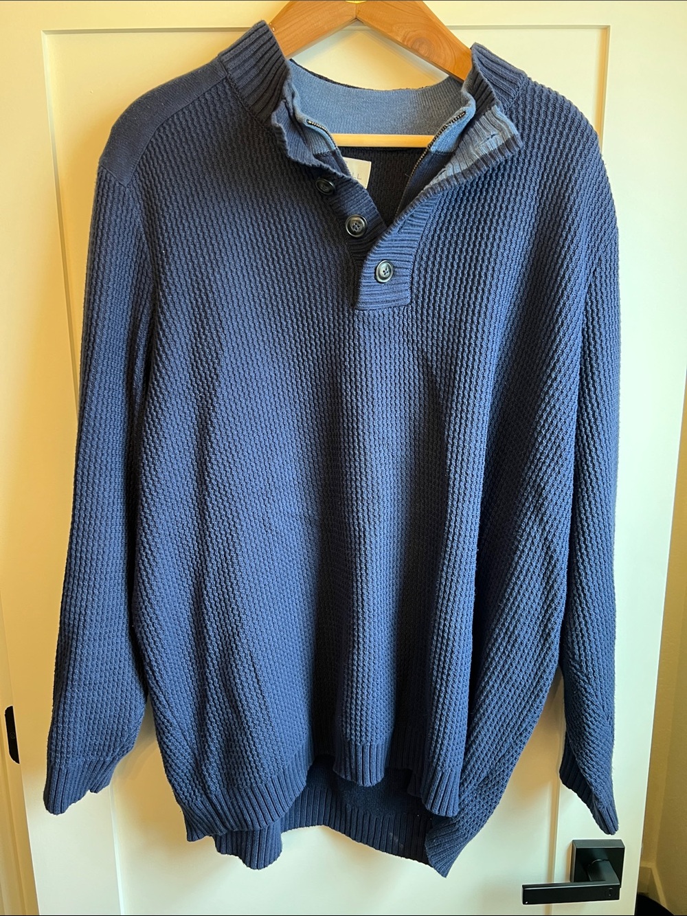 Men's Navy Waffle-Knit Zip-Up Sweater Pullover